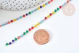 Chaine perle verre cube coloré acier doré 2.5mm, création de bijoux coloré DIY, x1 mètre (G7821)