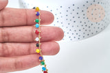 Chaine perle verre facettée abacus coloré laiton doré 7x4mm, création de bijoux coloré DIY, x1 mètre (G7817)