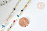 Chaine perle verre facettée coloré fer doré 4~6x3~5mm, création de bijoux coloré DIY, x1 mètre (G7816)