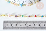 Chaine perle verre facettée coloré fer doré 4~6x3~5mm, création de bijoux coloré DIY, x1 mètre (G7816)