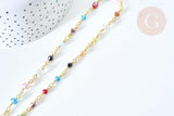 Chaine perle verre facettée coloré fer doré 4~6x3~5mm, création de bijoux coloré DIY, x1 mètre (G7816)
