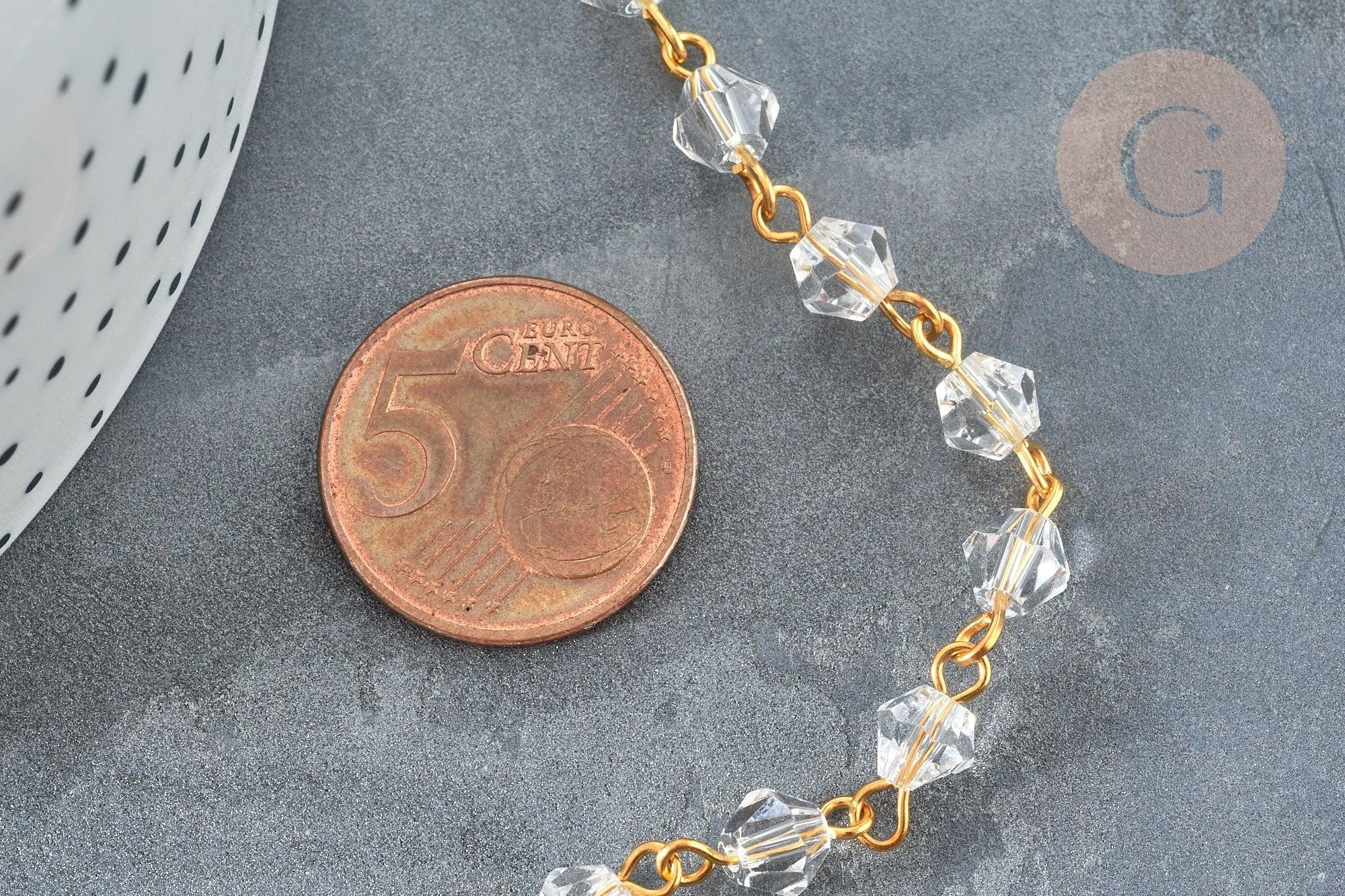 Chaine perles acrylique géométrique facettée 6mm fer doré, x1 mètre (G7354)