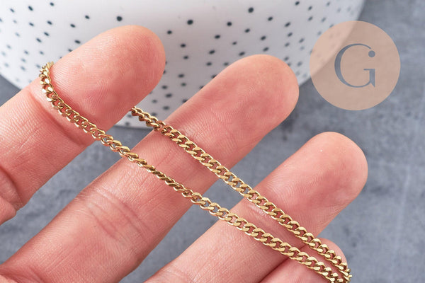 Chaine plate acier inoxydable doré IP 18k maille plate x1 mètre (G1620)