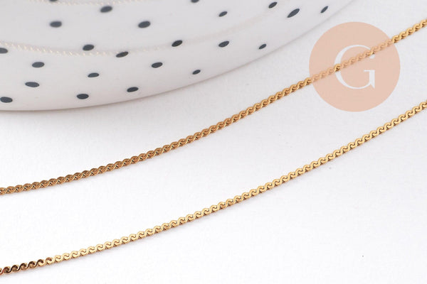 Chaine plate torsadée acier inoxydable doré avec fermoir 0.9mm/45cm, x1 (G10264)