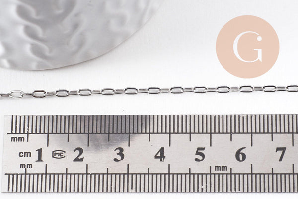 Chaine rectangle acier 304 inoxydable platine 4mm, x1 mètre (G10526)