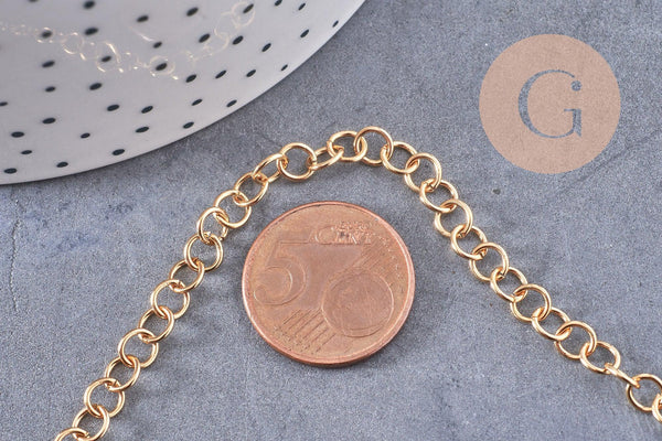 Chaine rollo acier 304 inoxydable doré IP 18k 5mm, x1 mètre (G1615)