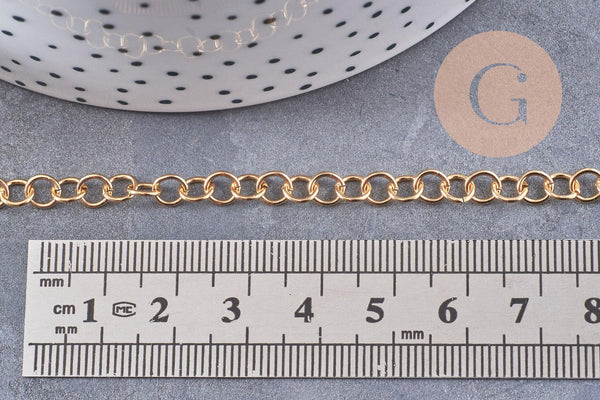 Chaine rollo acier 304 inoxydable doré IP 18k 5mm, x1 mètre (G1615)