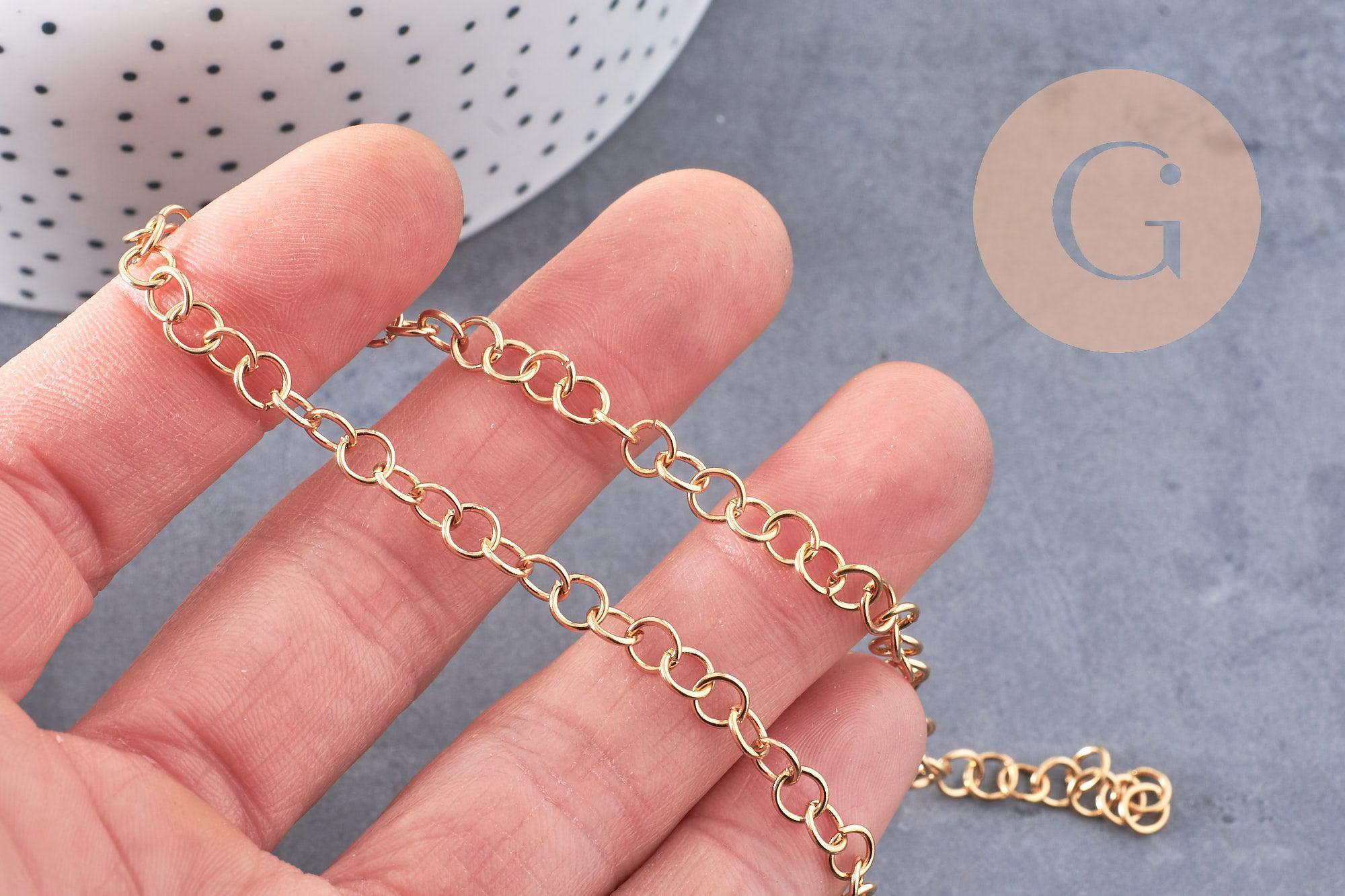 Chaine rolo acier 304 inoxydable doré IP 18k 5mm, x1 mètre (G1615)