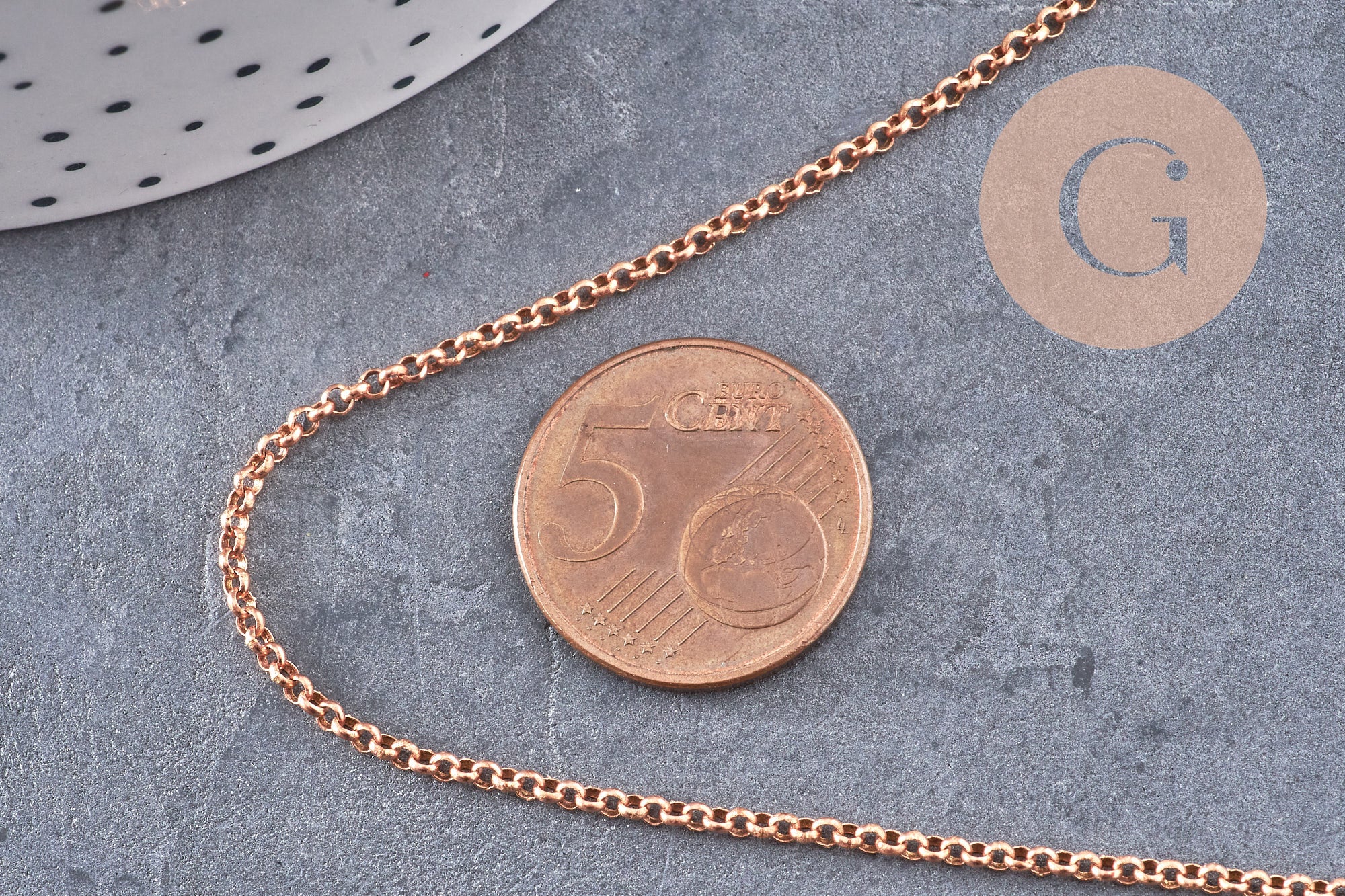 Chaine rolo laiton brut 2mm, x 5 mètres (G1639)