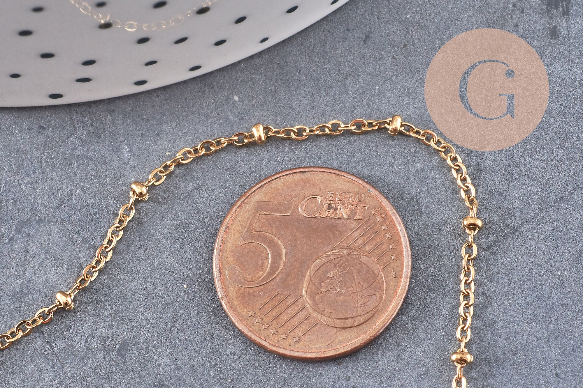 Chaine satellite acier 304 inoxydable dore 14k 1.5mm, x1 metre (G1679)