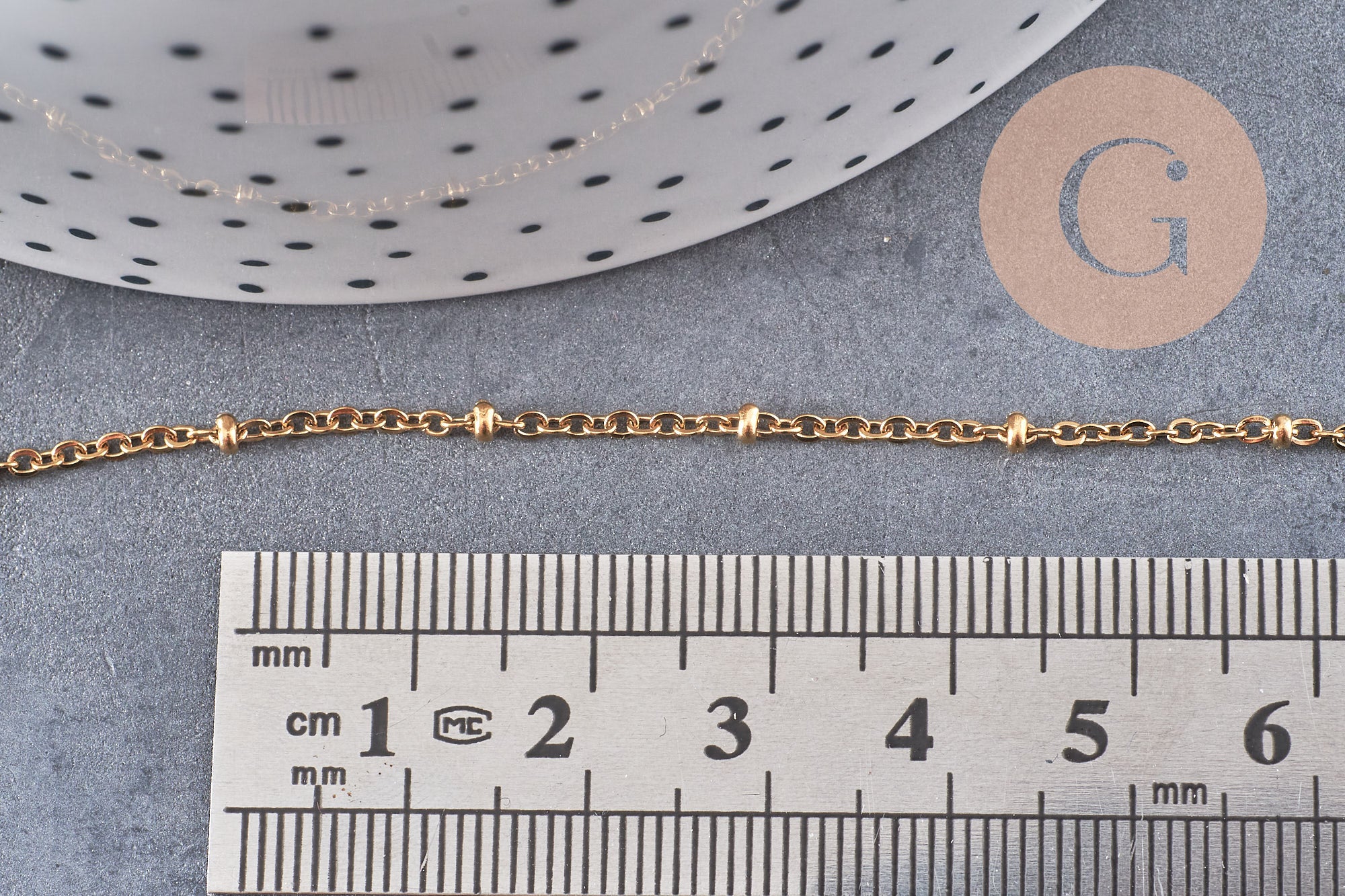Chaine satellite acier 304 inoxydable dore 14k 1.5mm, x1 metre (G1679)