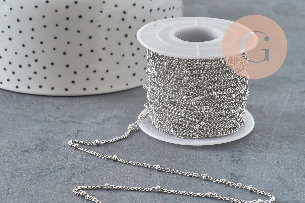 Chaine satellite acier 304 inoxydable platine 3x1mm, x1 mètre (G11397)-Chaînes-Gingerlily Perles