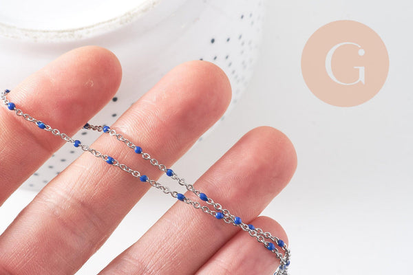 Chaine satellite acier 304 inoxydable platine résine bleu complète 2mm/45cm, x1 (G1216)
