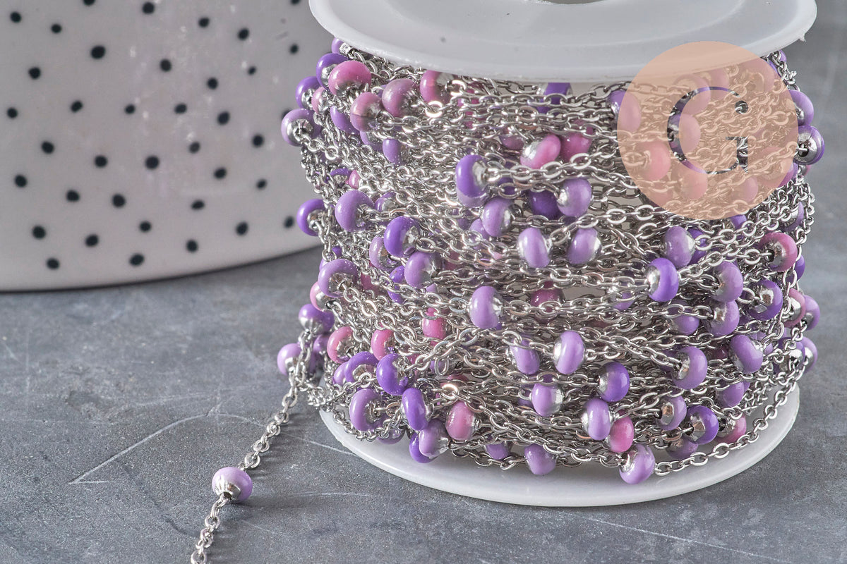Chaine satellite acier 304 inoxydable platine violet 4.5mm, x1 mètre (G11337)-Chaînes-Gingerlily Perles