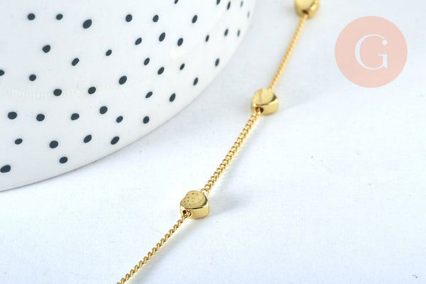 Chaine satellite coeur laiton doré 18 carats 4.5x1mm,chaine dorée x1 metre, (G6783)