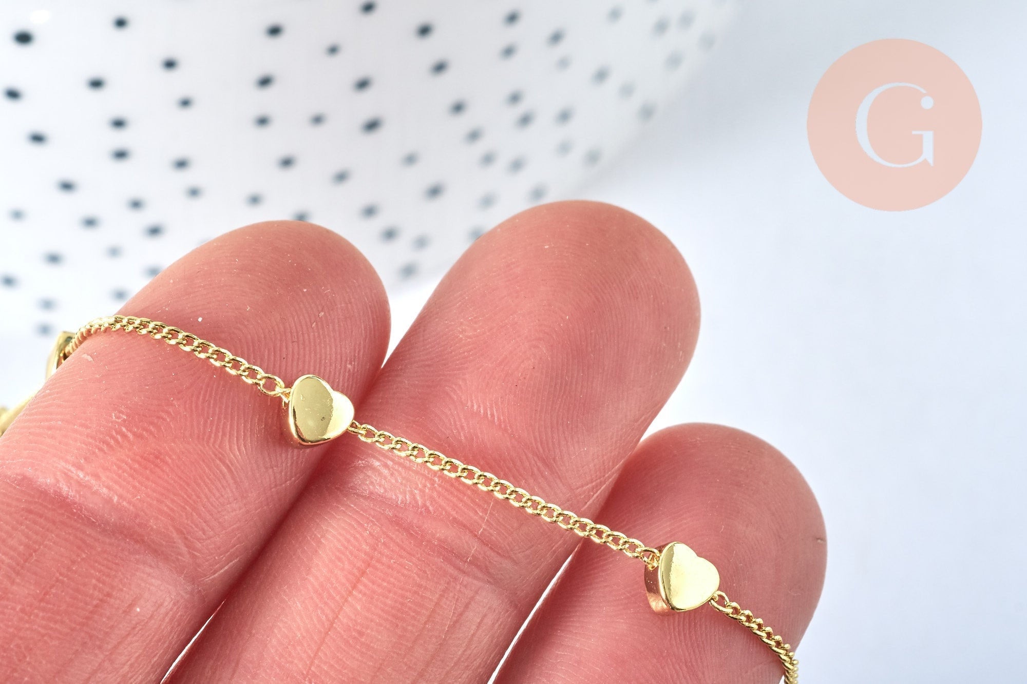 Chaine satellite coeur laiton doré 18 carats 4.5x1mm,chaine dorée x1 metre, (G6783)