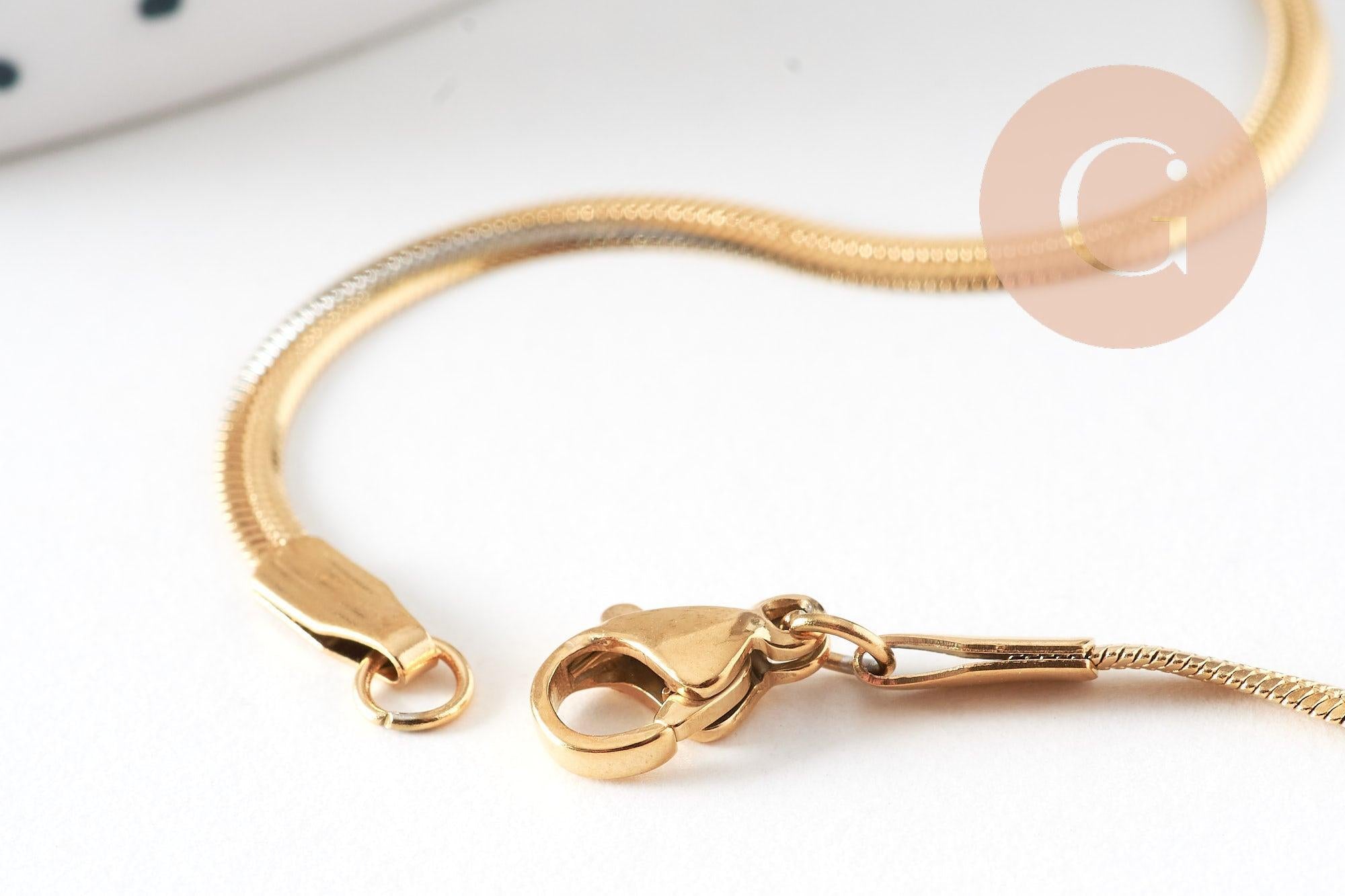 Collier Chaine serpent complète acier inoxydable 304 doré 14k -2.2mm- 45cm,création de bijoux en acier inoxydable, x1 (G5680)