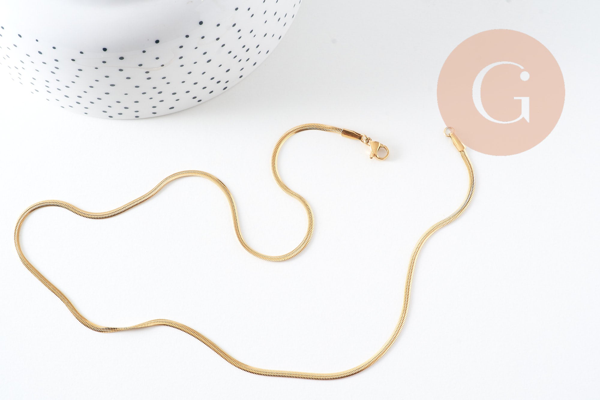 Collier Chaine serpent complète acier inoxydable 304 doré 14k -2.2mm- 45cm,création de bijoux en acier inoxydable, x1 (G5680)