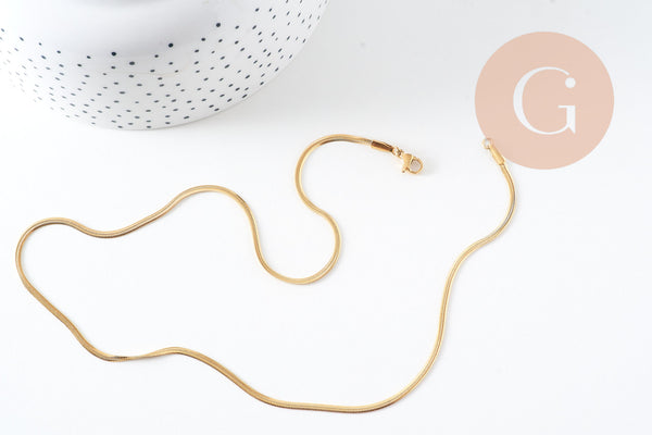 Chaine serpent complète acier inoxydable 304 doré 14k -2.2mm- 45cm,création de bijoux en acier inoxydable, x1 (G5680)