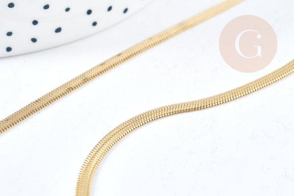 Chaine serpent complète acier inoxydable 304 doré 14k -3.3mm- 45cm,création de bijoux en acier inoxydable, x1 (G8776)