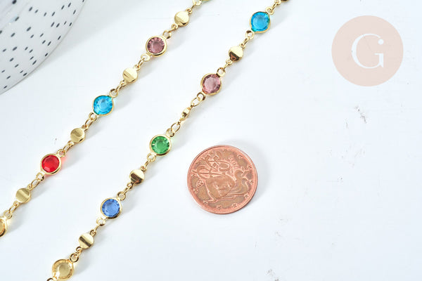 Chaine soudée perle verre laiton doré couleur mixte 13mm, chaine collier création bijoux, x 50cm G7823