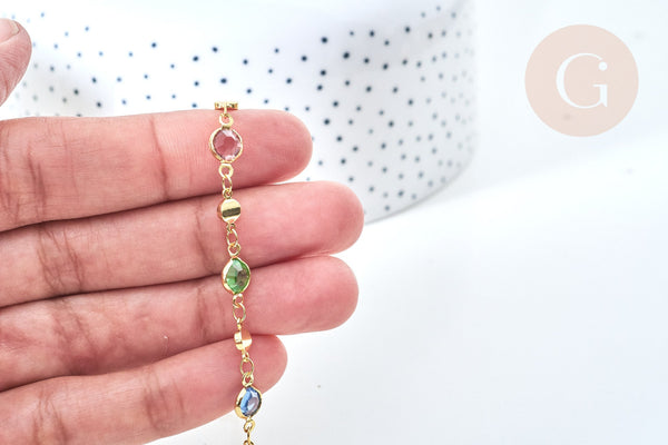 Chaine soudée perle verre laiton doré couleur mixte 13mm, chaine collier création bijoux, x 50cm G7823