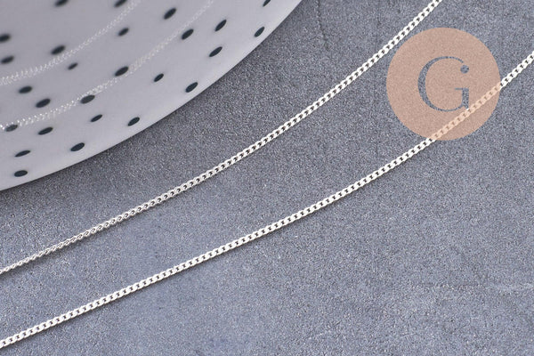 Chaine très fine argent massif plate avec fermoir argent 925, 1.1mm/45cm, x1 (G0081)
