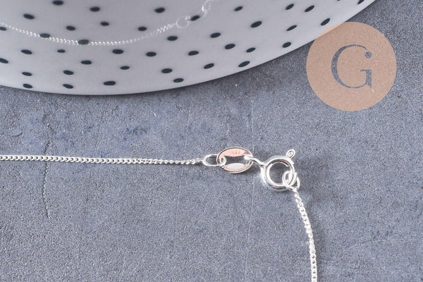 Chaine très fine argent massif plate avec fermoir argent 925, 1.1mm/45cm, x1 (G0081)