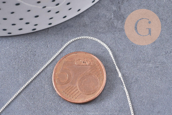 Chaine très fine argent massif plate avec fermoir argent 925, 1.1mm/45cm, x1 (G0081)