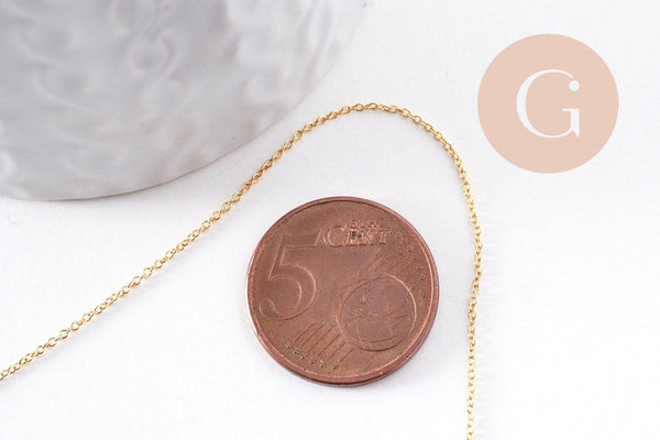 Chaine très fine laiton doré forçat 1x0.5mm 16K, x1 mètre (G10204)