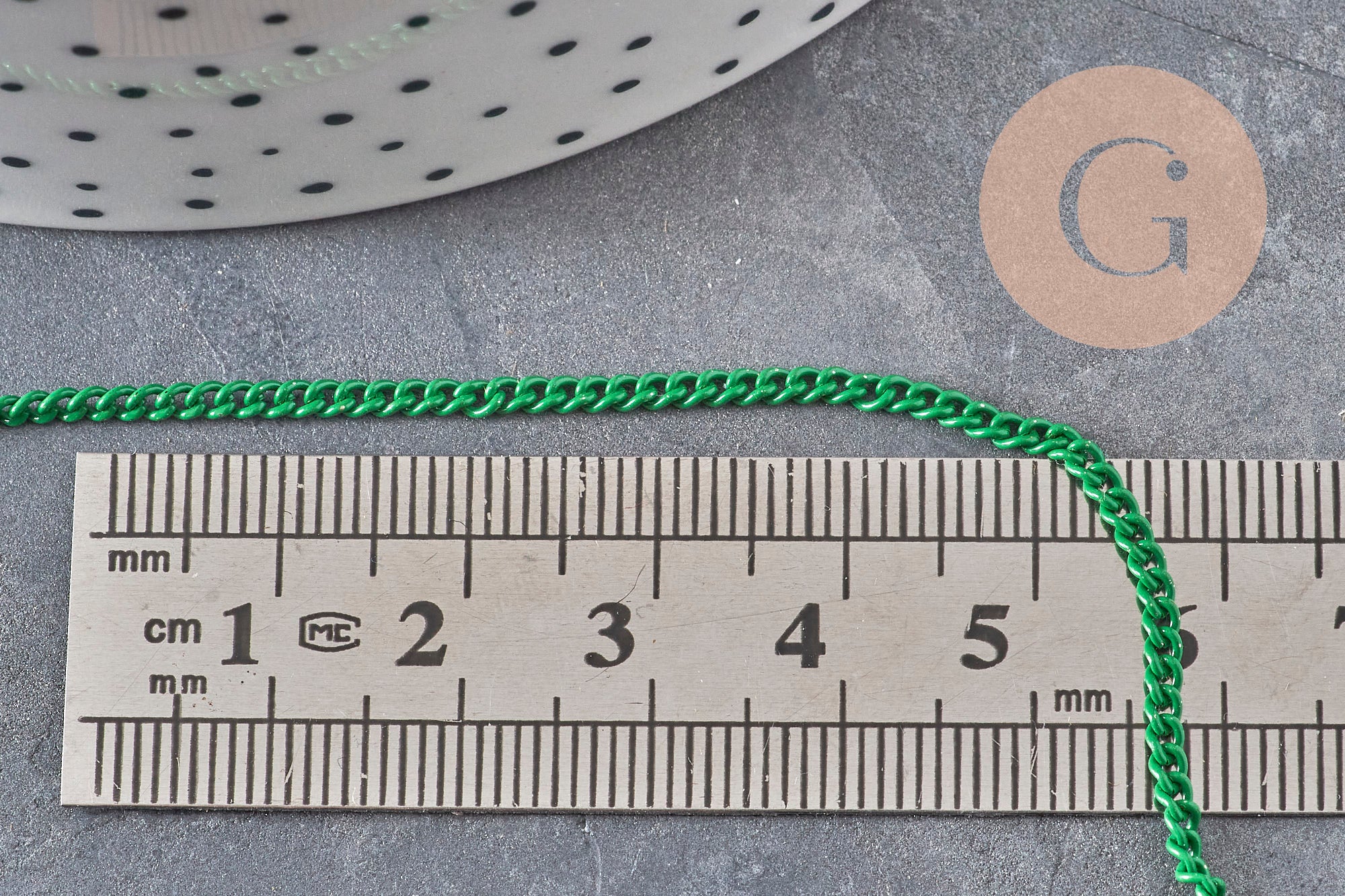 Chaine verte maille plate 1.5mm, x 5metres (G2674)