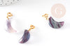 Charm Lune fluorite violette laiton doré 25-28mm, pendentif en pierre naturelle, fluorite naturel , x1 (G3544)