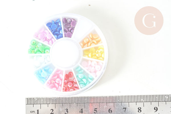 Charm à coller imitation perle demi sphère acrylique 4x2mm, x1 boite (G7732)