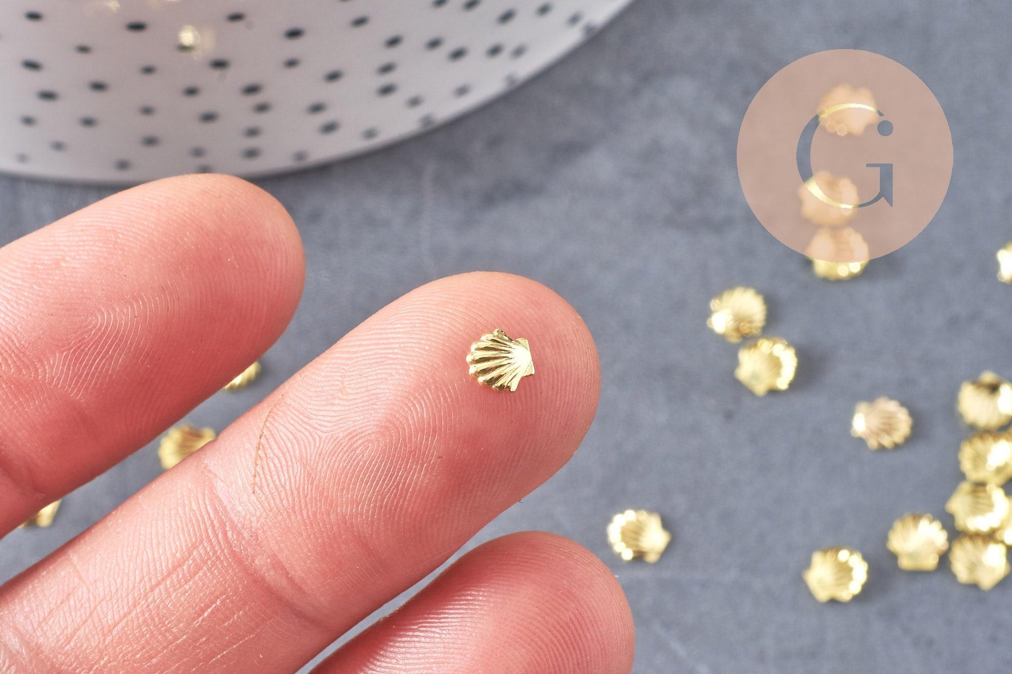 Charm à coller zamac doré coquillage,thème océan coquillage, fournitures à coller pour décorer pierres 5x5mm, les 200, x1 G7050