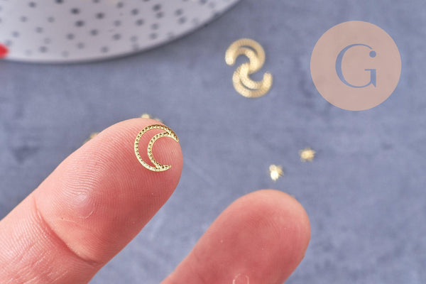 Charm à coller zamac doré soleil,lune, étoile,neige 4-5mm, x1 boite de 200 (G4012)