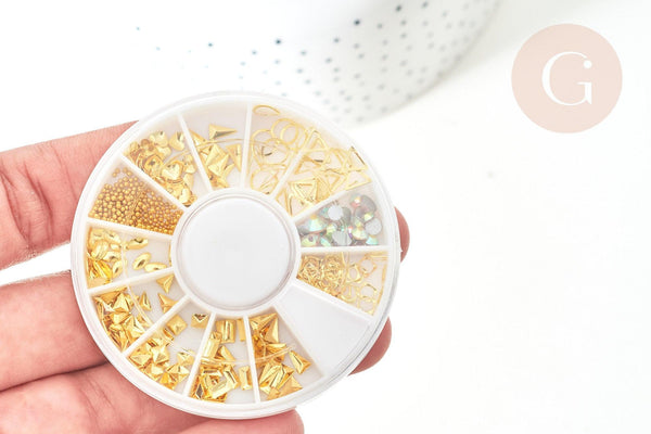 Charm à coller zamac doré thème géométrique 3-8mm, x1 boite de 200 (G7730)