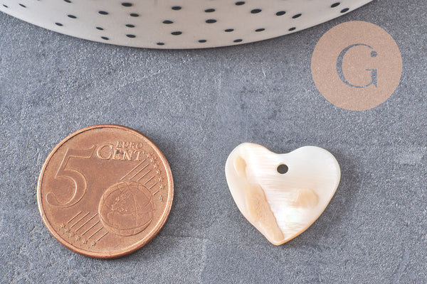 Charm coeur nacre blanche naturelle 19mm, x5 (G1069)