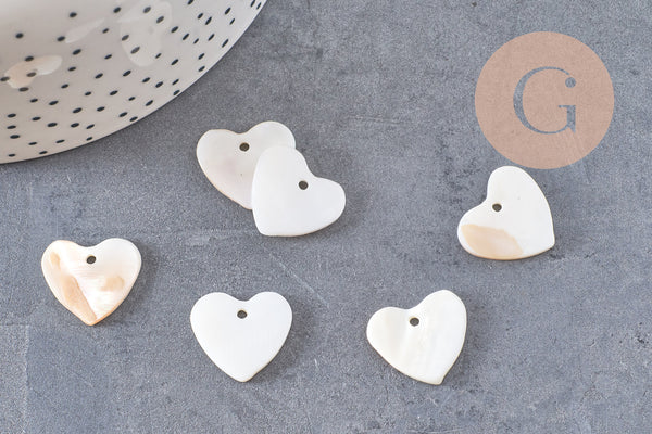 Charm coeur nacre blanche naturelle 19mm, x5 (G1069)
