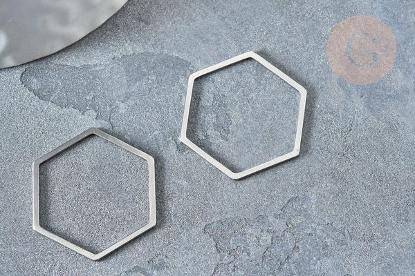 Charms hexagone acier 201 inoxydable argenté 20mm,création bijoux acier inoxydable, x1 G7863