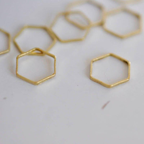 Charms hexagone laiton brut 8mm, connecteurs, pendentif géométriques création bijoux, x100 G0867