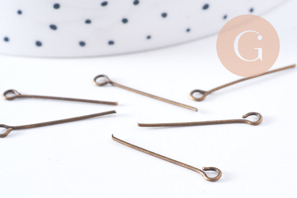 Clou tige tête boucle fer bronze 24mm, x10Gr (G10660)