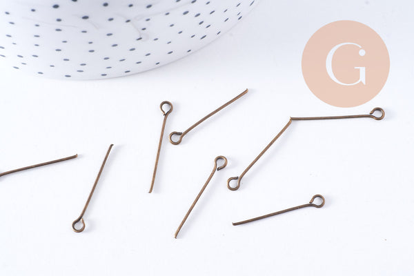 Clou tige tête boucle fer bronze 24mm, x10Gr (G10660)