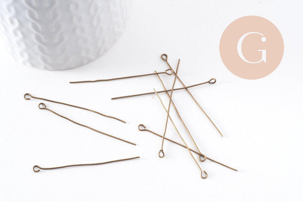 Clou tige tête boucle fer bronze 50mm, x10Gr (G10138)