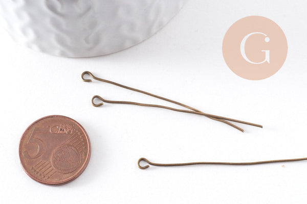 Clou tige tête boucle fer bronze 50mm, x10Gr (G10138)