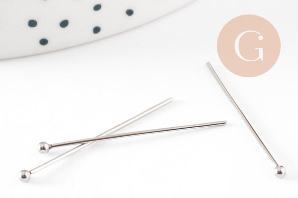 Clou tige tête boule acier 304 inoxydable platine 30mm, x20 (G9322)