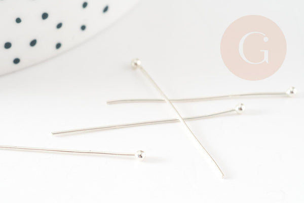 Clou tige tête boule laiton argenté 35mm x10 (G9249)