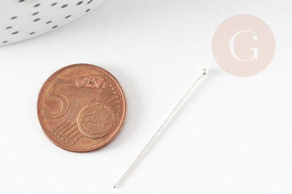 Clou tige tête boule laiton argenté 35mm x10 (G9249)