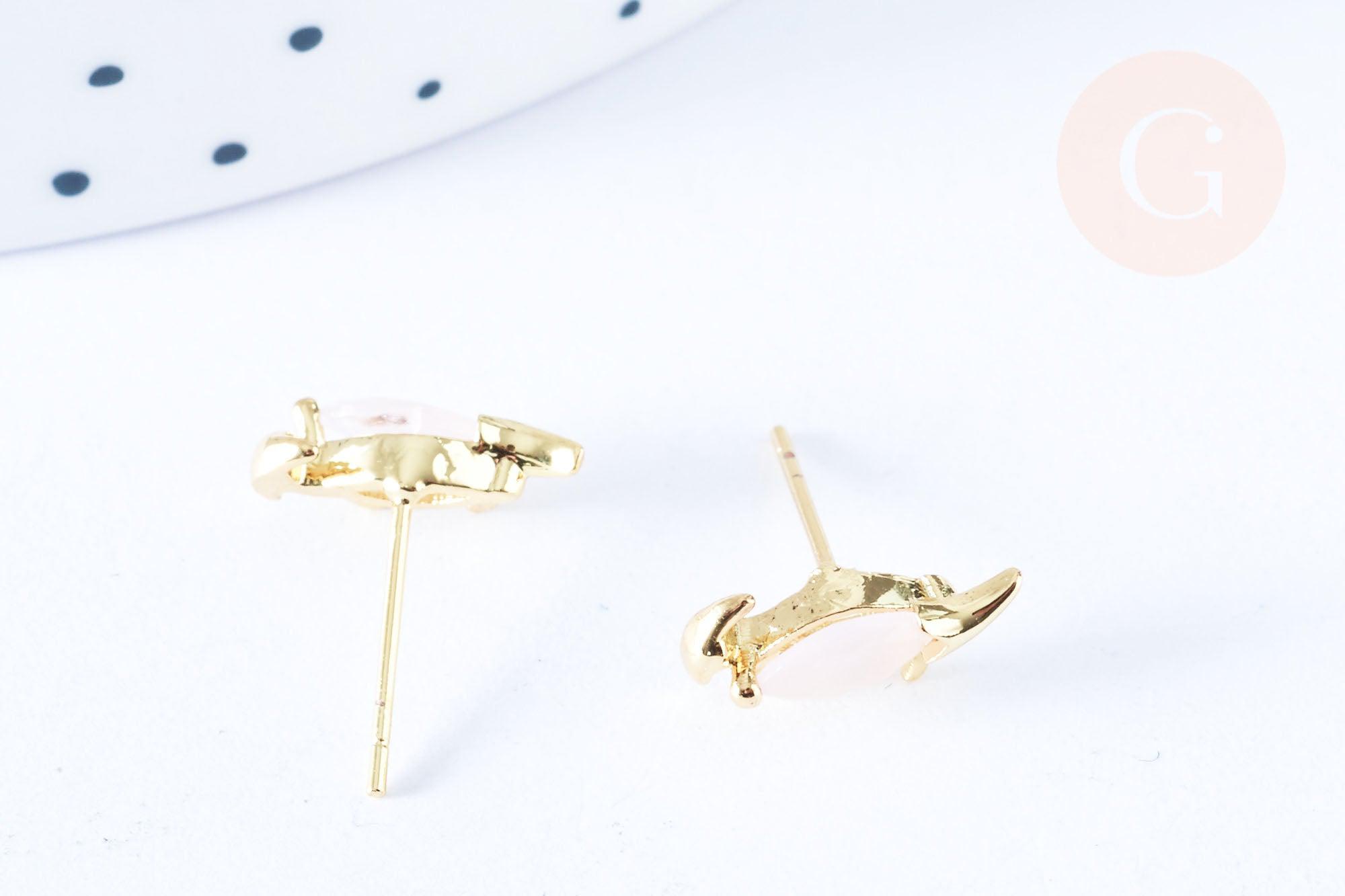 Clous d'oreille Dinosaure parasaurolophus laiton zircon rose avec poussoirs d'oreilles, idées cadeaux femmes fille, la paire (G7920)