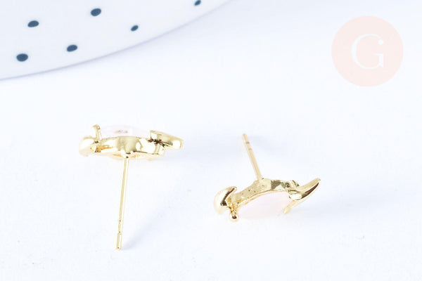 Clous d'oreille Dinosaure parasaurolophus laiton zircon rose avec poussoirs d'oreilles, idées cadeaux femmes fille, la paire (G7920)