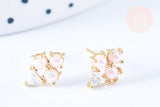 Clous d'oreille cornet de glace laiton zircon perles avec poussoirs d'oreilles, idées cadeaux femmes fille, la paire (G7921)